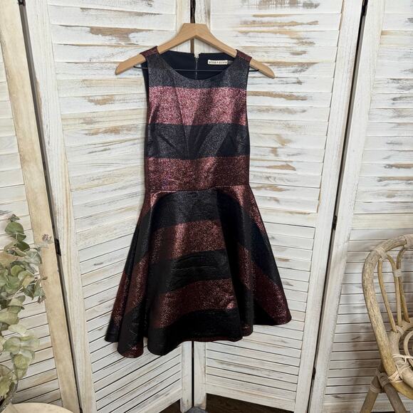 ALICE + OLIVIA Women's Size 6 Foss Cutout Metallic Striped Sexy Pleat Mini Dress - Picture 9 of 16